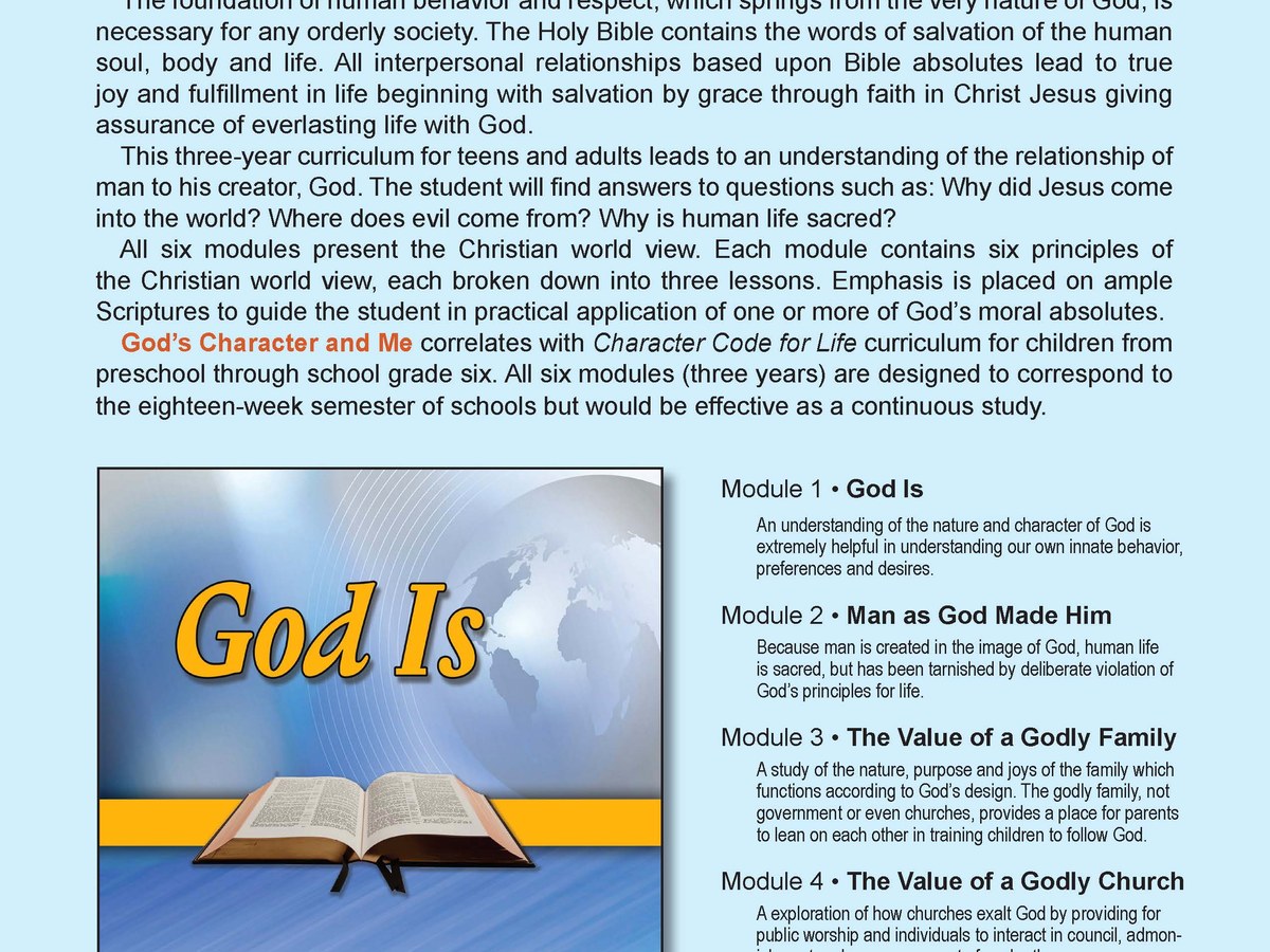 God's Character and Me, the ICP Bible study for teens and adults, showing its module structure.